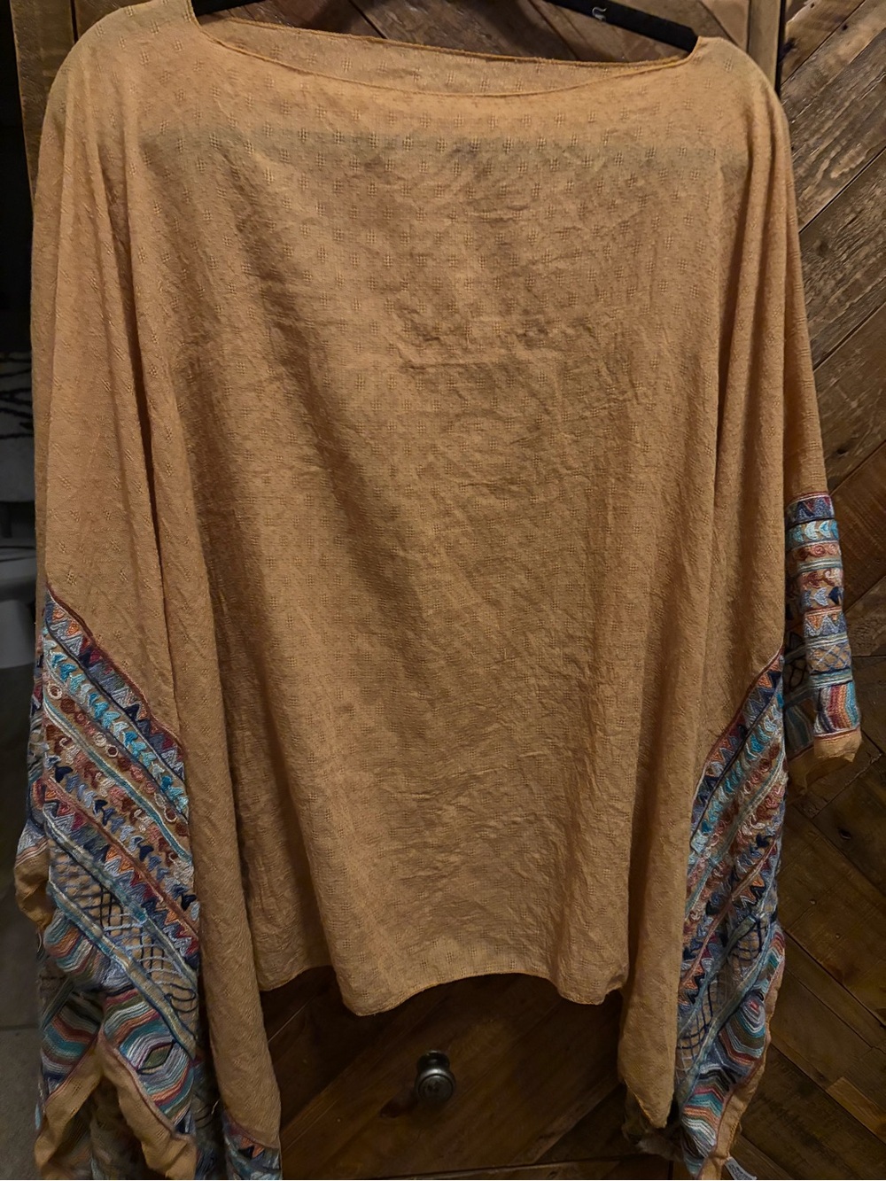 Three Birds Nest Boho Embroidered oversized Top in Mustard and Multicolor Trim